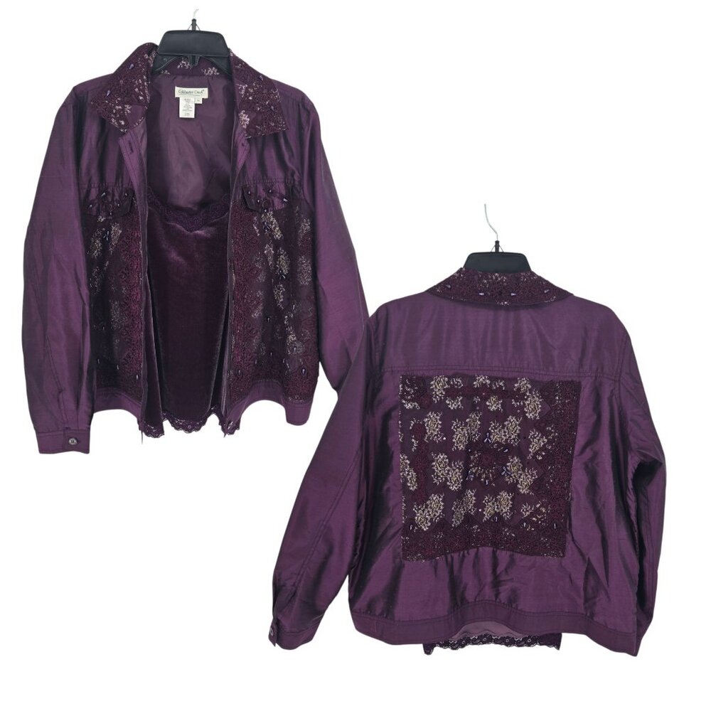 Coldwater creek womens size 1X purple silk blend floral lace crochet overlay 2pc